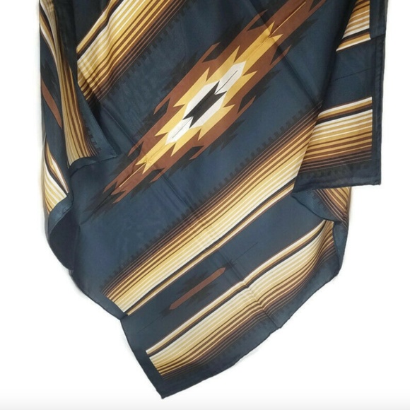 Wyoming Traders Wild Rag Aztec Print Teal / Tan 100% Silk Scarf - 34.5" - Picture 2 of 2